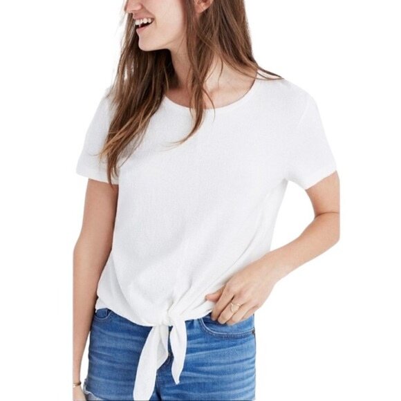 MADEWELL White Tie Waist Short Sleeve Top - Size Medium - Picture 1 of 5